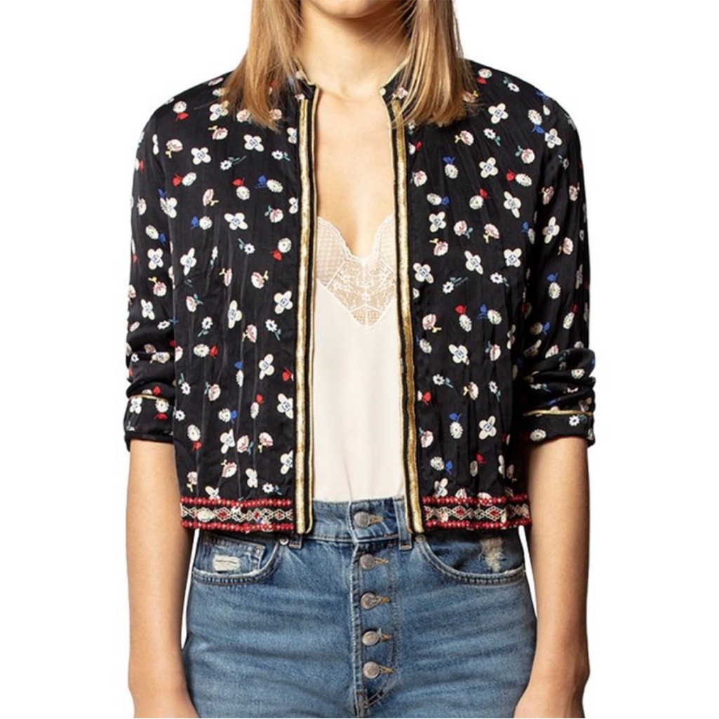 Zadig & Voltaire Vendrix Flower Vintage Lined Jacket With Gold Trim